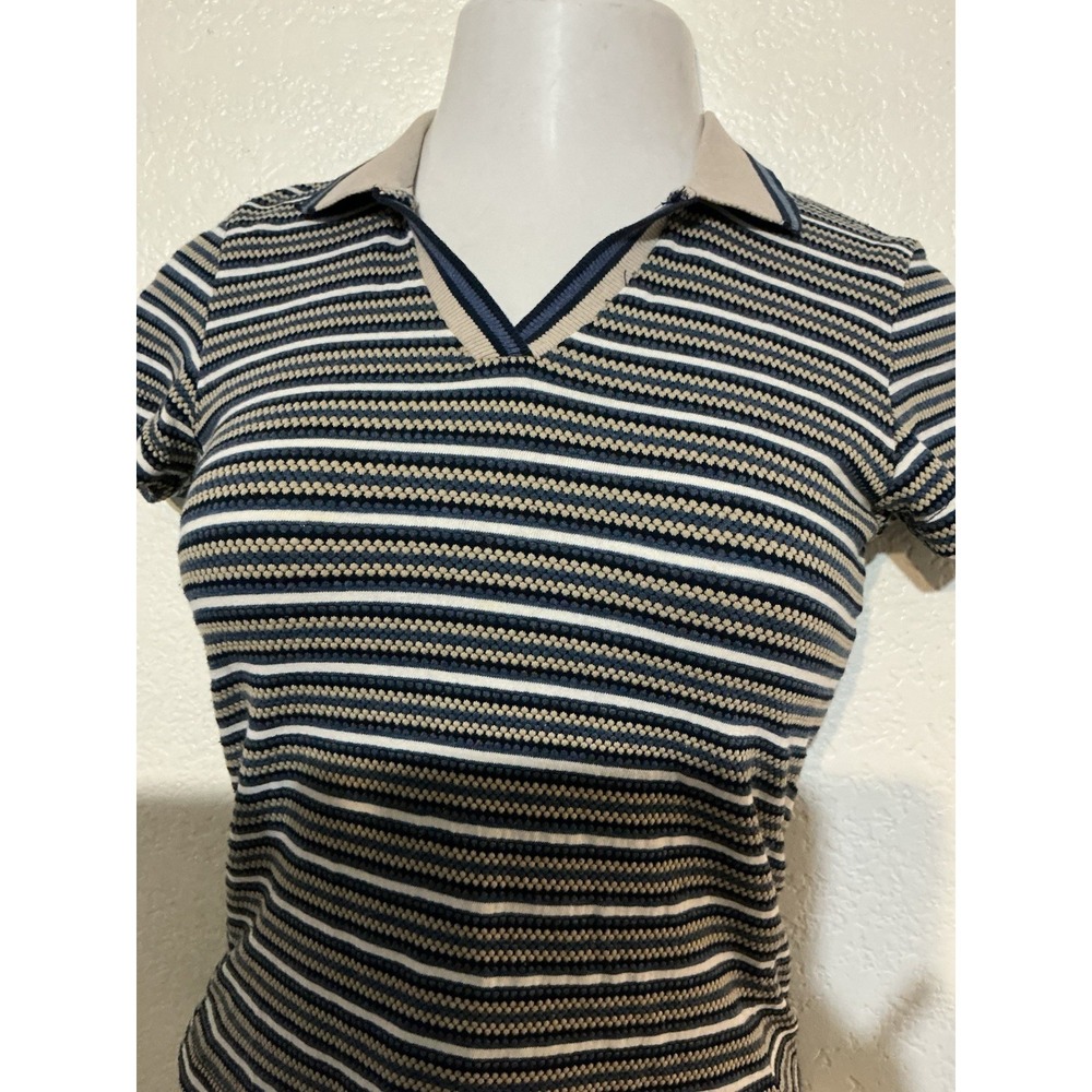 Jazz Sport California Womens M Textured Short Sleeve Top Strips 90s VTG - Picture 2 of 7